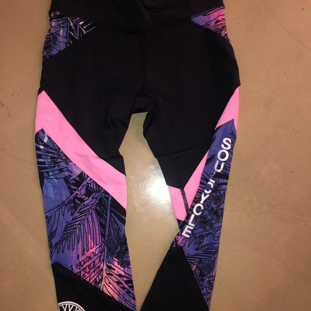 SoulCycle jungle print pink purple crop legging
